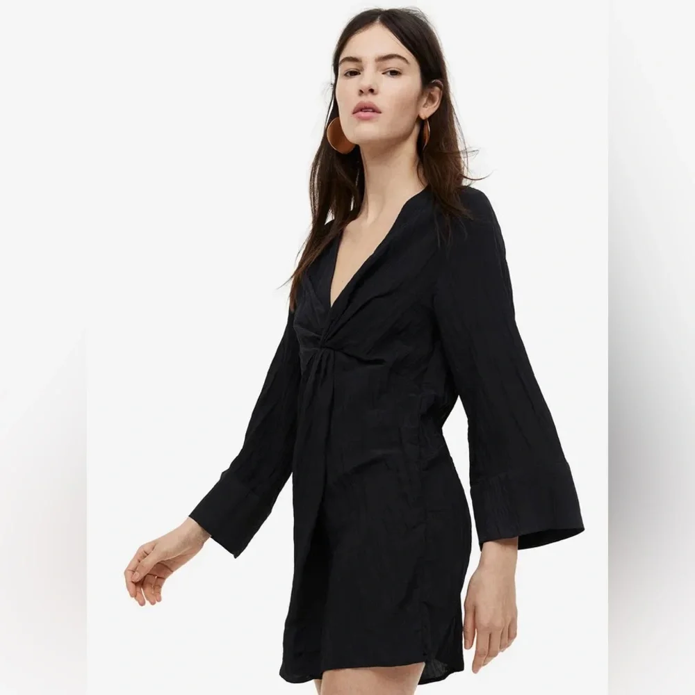 H&M Black V-Neck Twist-Front Dress